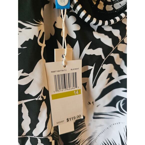 Bleu Rod Beattie Between the Lines High Neck One Piece Swimsuit sz 14 black new - Picture 6 of 6